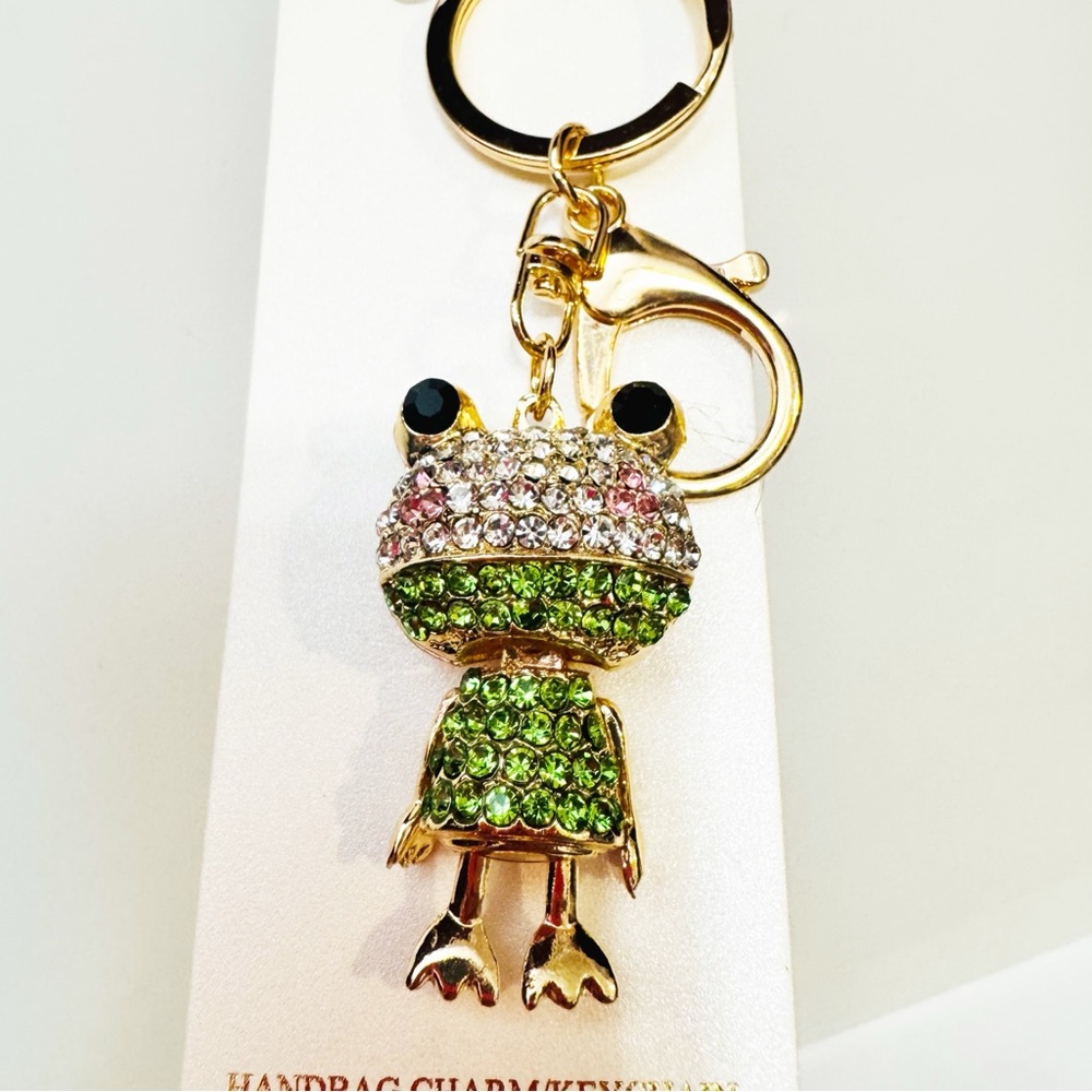 Rhinestone Sparkling Frog Bag Charm Keychain NEW